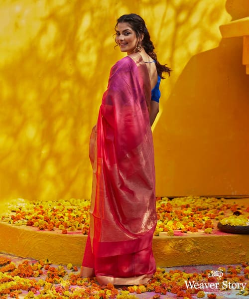Pink_Dual_Tone_Handloom_Pure_Cotton_Chanderi_Saree_With_Zari_Border_WeaverStory_03