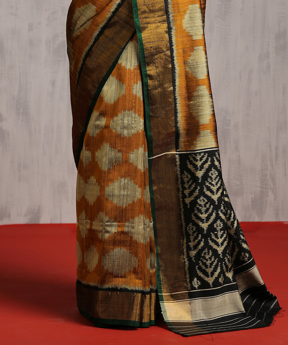 Handloom_Mustard_And_Black_Raw_Silk_Patola_Saree_WeaverStory_04