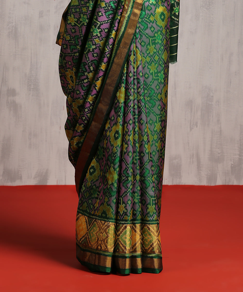 Green_Handloom_Pure_Silk_Patola_Saree_With_Tissue_Border_WeaverStory_04