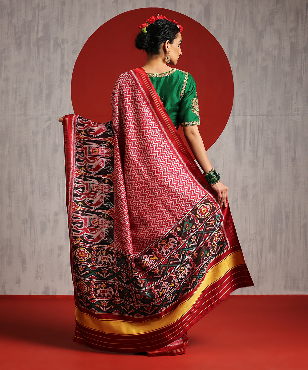 Red_And_Offwhite_Handloom_Mulberry_Silk_Patola_Saree_With_Chevron_Weave_WeaverStory_03