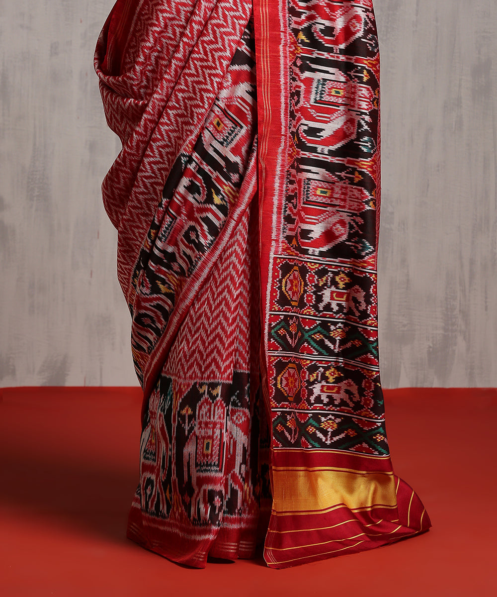 Red_And_Offwhite_Handloom_Mulberry_Silk_Patola_Saree_With_Chevron_Weave_WeaverStory_04