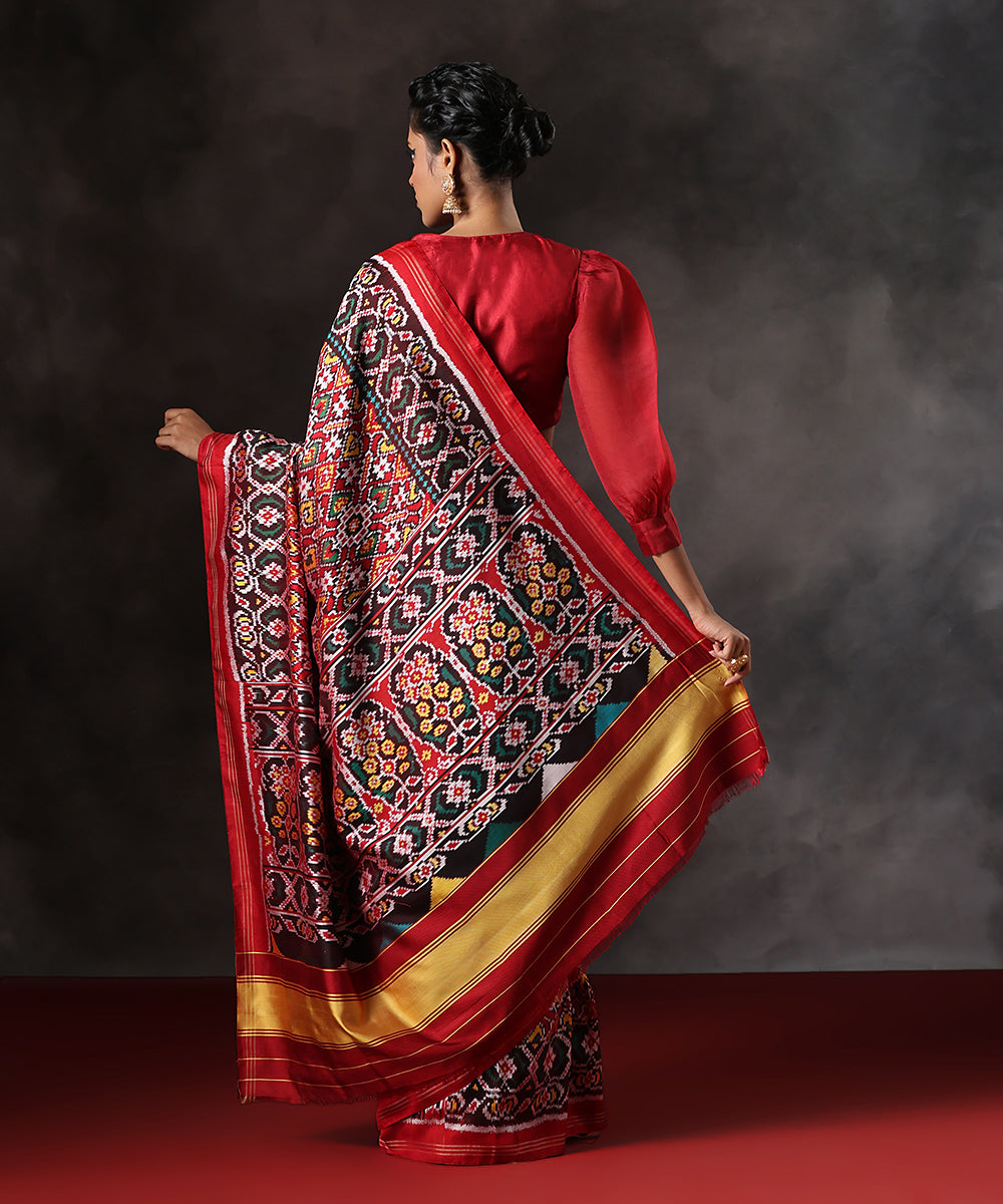 Red_And_Mustard_Pure_Mulberry_Silk_Patola_Saree_With_Maroon_Border_WeaverStory_03