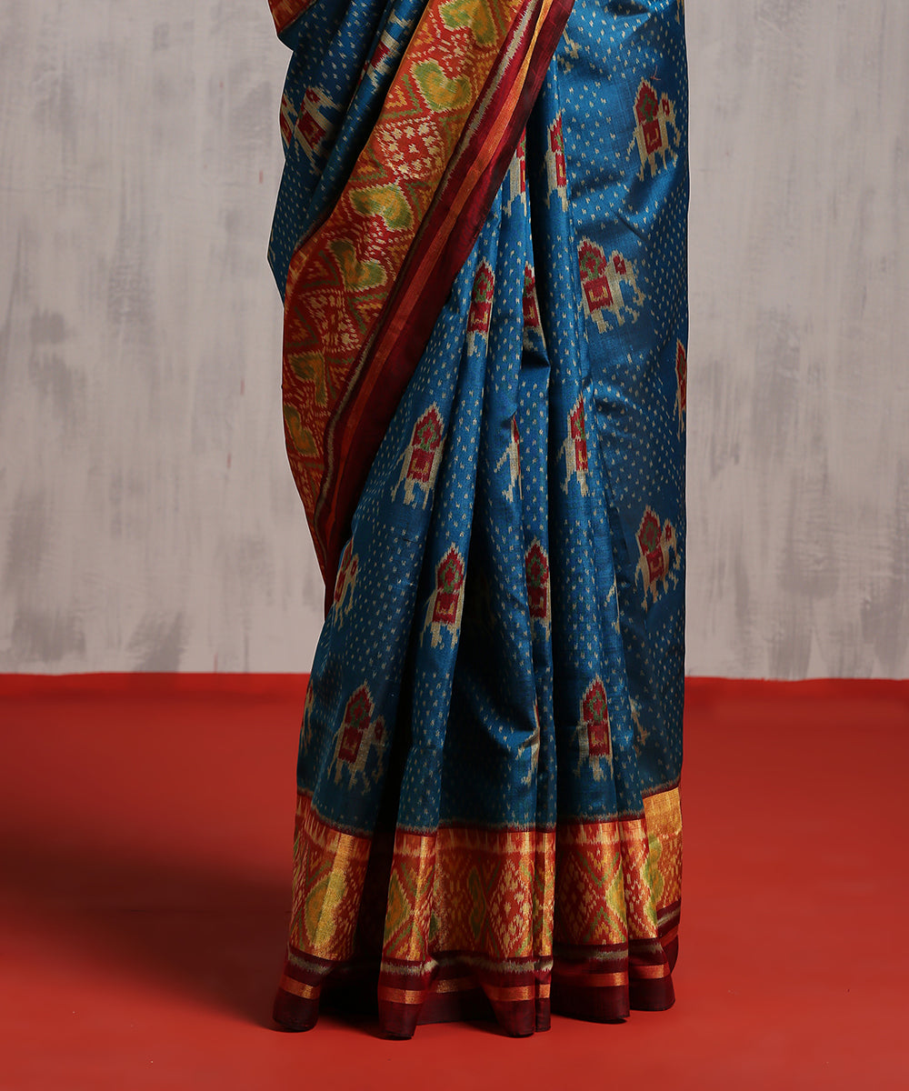 Handloom_Blue_Mulberry_Silk_Patola_Saree_With_Maroon_Pallu_And_Tissue_Border_WeaverStory_04