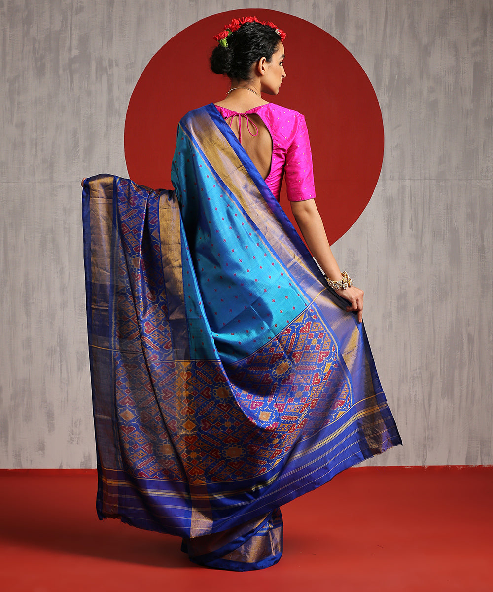 Cobalt_Blue_Handloom_Single_Ikat_Patola_Saree_With_Electric_Blue_Border_And_Pallu_WeaverStory_03