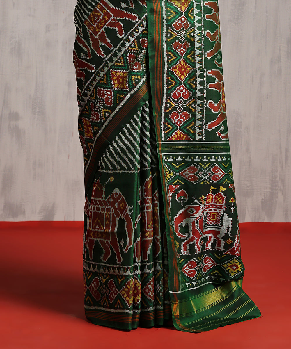 Green_Handloom_Mulberry_Silk_8_Ply_Patola_Saree_With_Single_Ikat_Weave_WeaverStory_04
