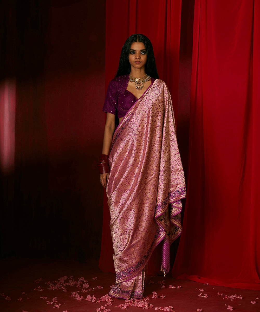 Handloom_Magenta_Shikargah_Pure_Katan_Silk_Banarasi_Saree_With_Pure_Zari_WeaverStory_02
