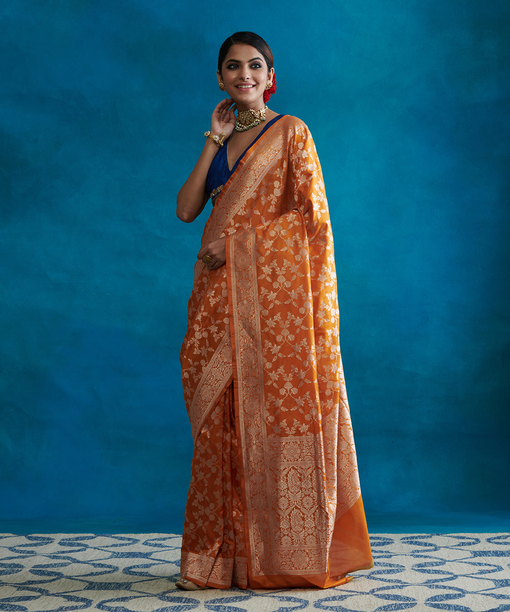 Handloom_Orange_Pure_Katan_Silk_Banarasi_Saree_With_Cutwork_Jaal_WeaverStory_02