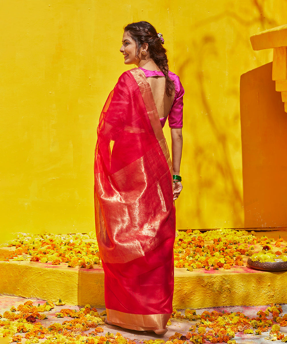 Handloom_Red_Pure_Cotton_Silk_Chanderi_Saree_With_Gold_Zari_Border_WeaverStory_03