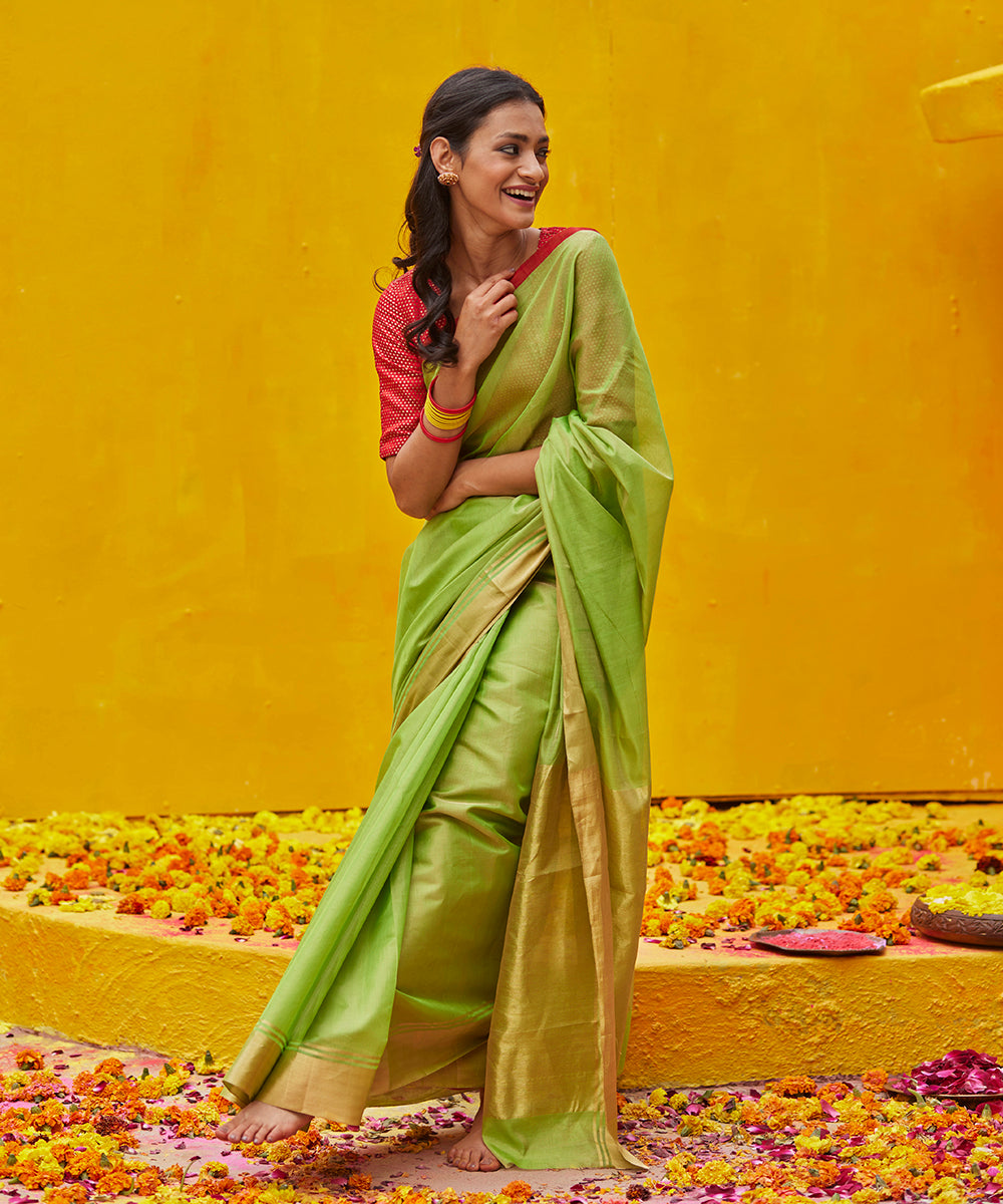 Lime_Green_Handloom_Pure_Tissue_Chanderi_Saree_WeaverStory_02