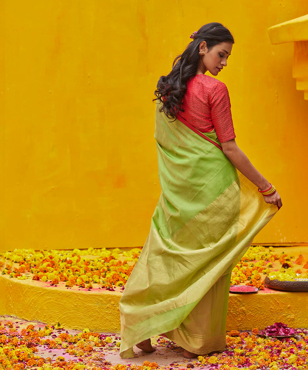 Lime_Green_Handloom_Pure_Tissue_Chanderi_Saree_WeaverStory_03
