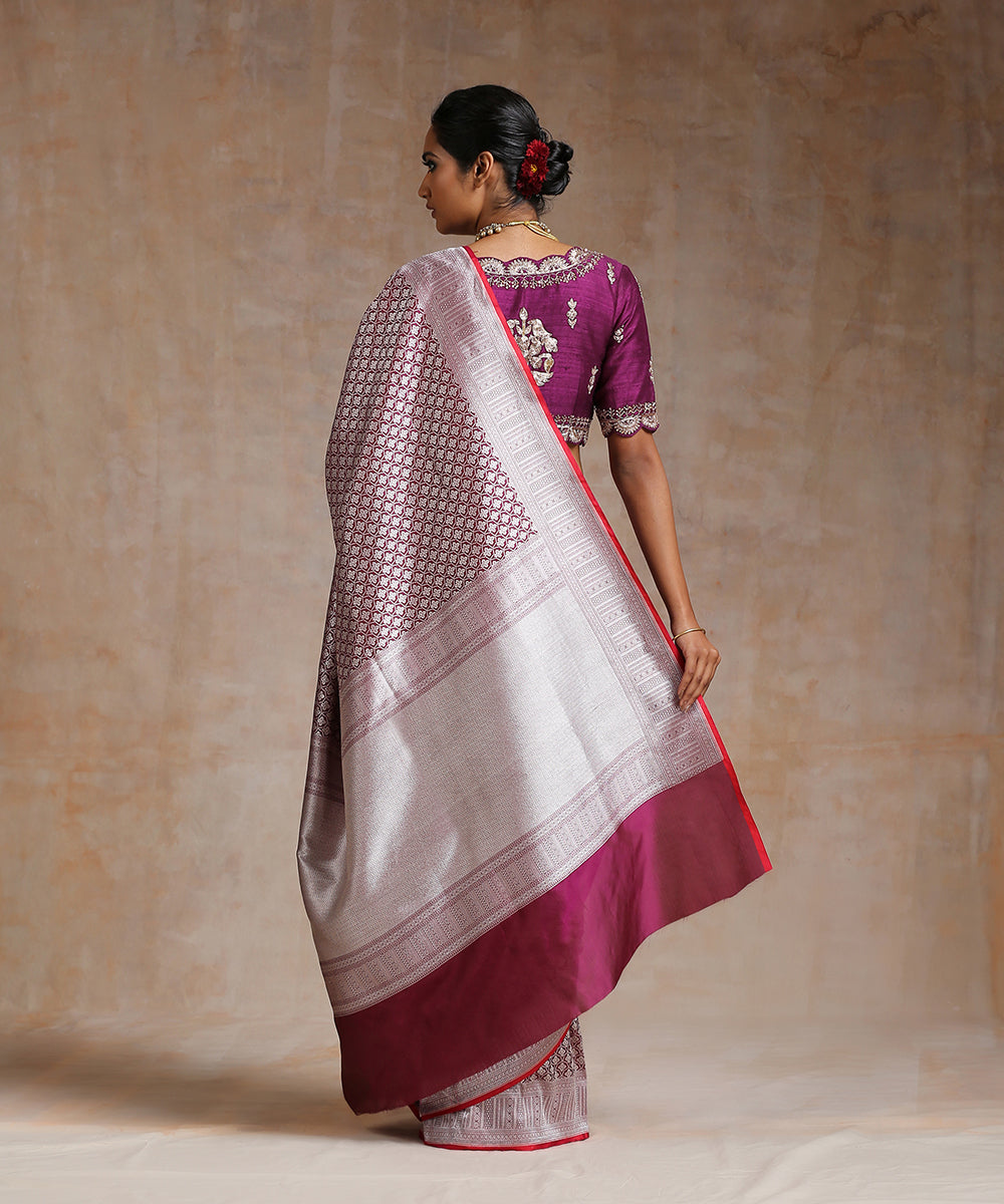 Wine_Handloom_Pure_Katan_Silk_Banarasi_Saree_With_Silver_Zari_WeaverStory_03