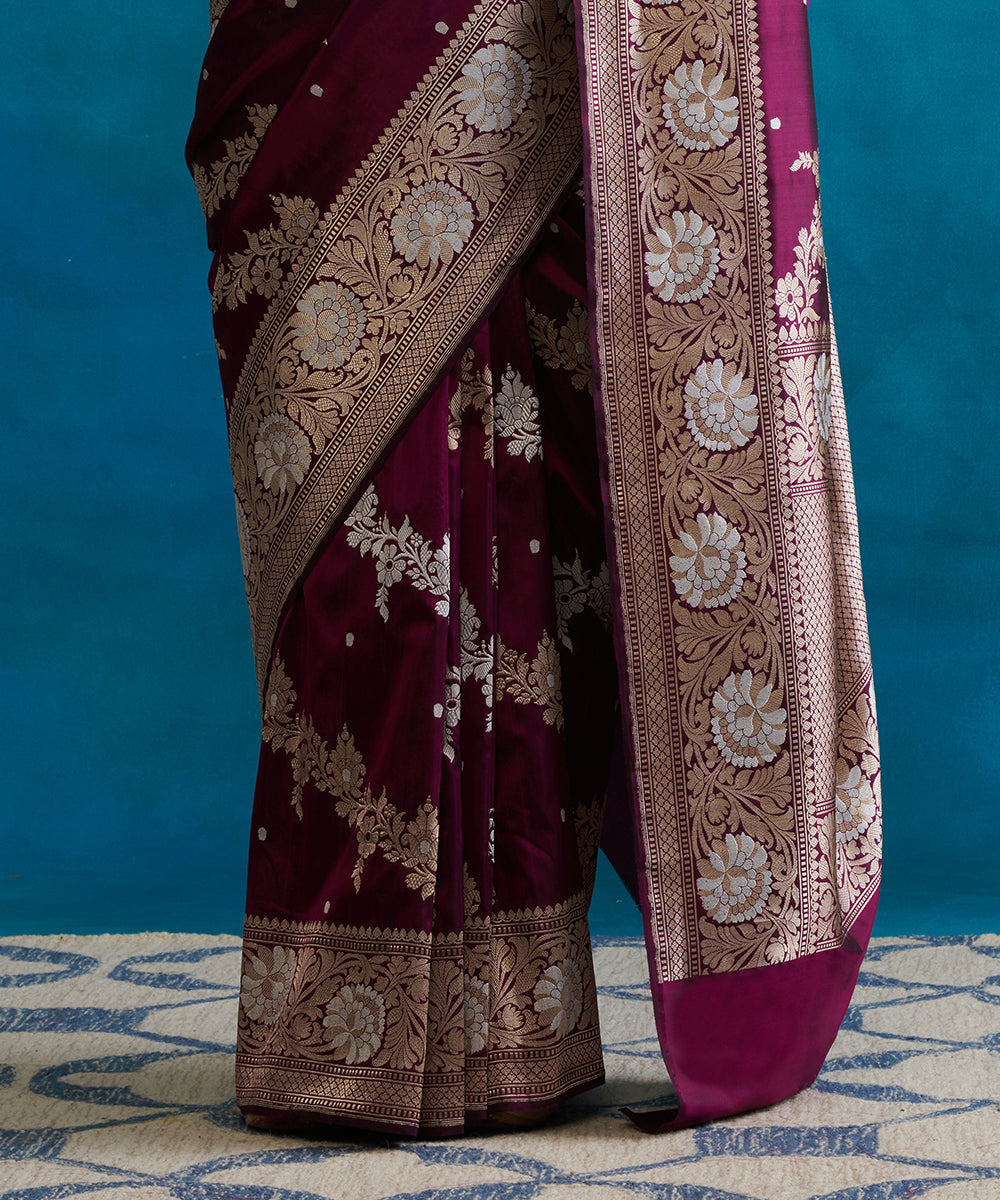 Handloom_Plum_Pure_Katan_Silk_Banarasi_Saree_With_Sona_Rupa_Aada_Jaal_WeaverStory_04