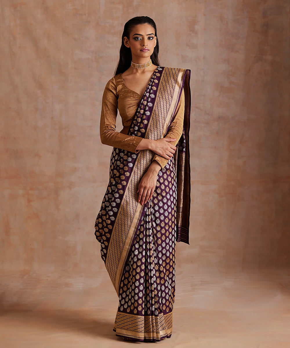 Wine_Handloom_Pure_Katan_Silk_Banarasi_Saree_With_Kadhwa_Booti_WeaverStory_02