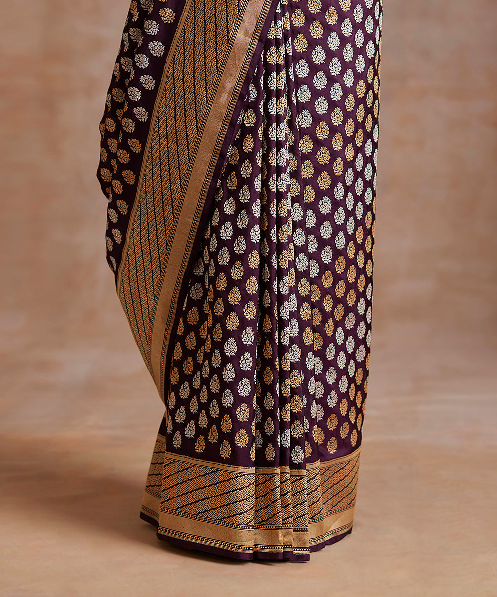 Wine_Handloom_Pure_Katan_Silk_Banarasi_Saree_With_Kadhwa_Booti_WeaverStory_04