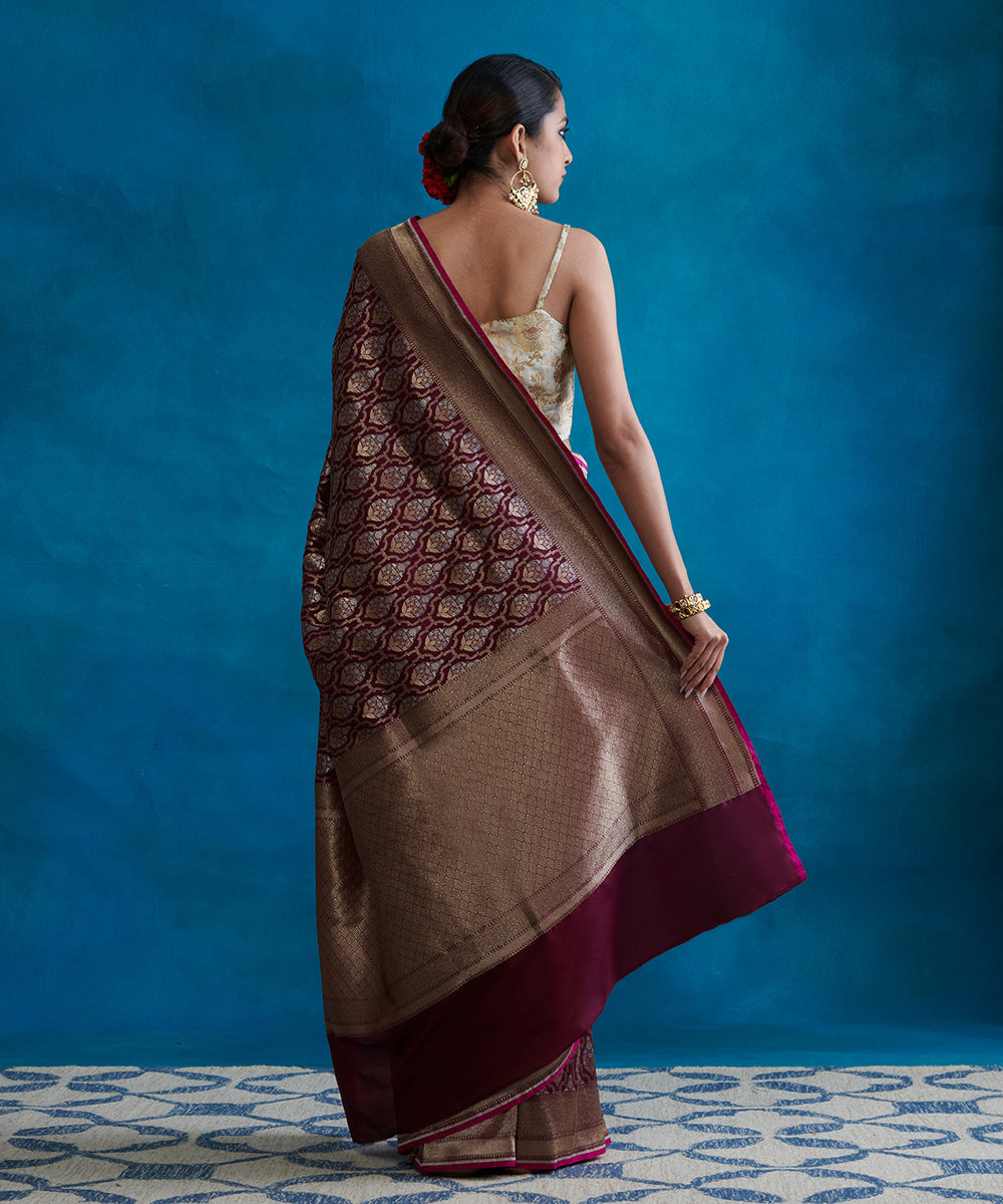 Wine_Handloom_Pure_Katan_Silk_Banarasi_Saree_With_Cutwork_Sona_Rupa_Jaal_WeaverStory_03