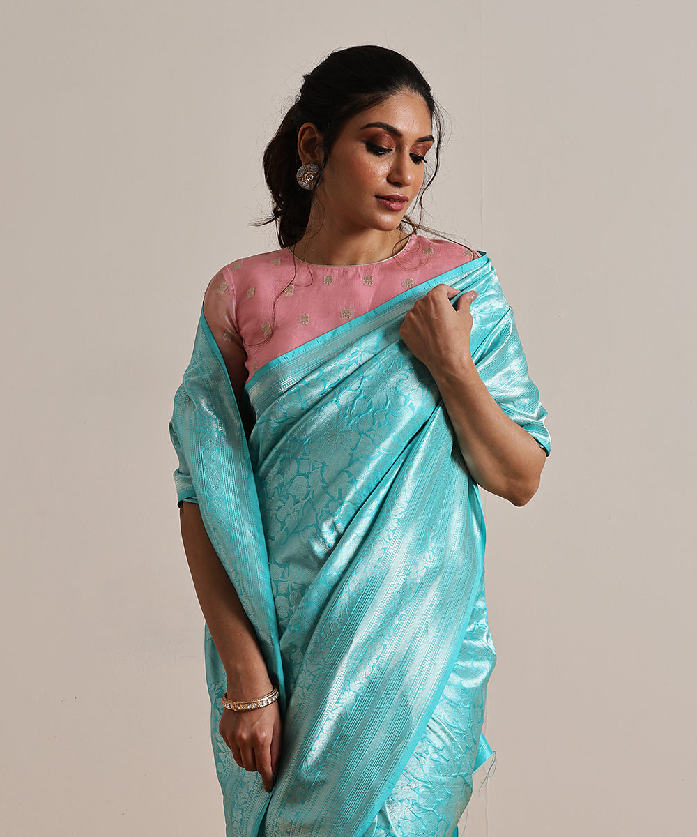 Turquoise_Handloom_Blue_Pure_Katan_Silk_Brocade_Banarasi_Saree_WeaverStory_01