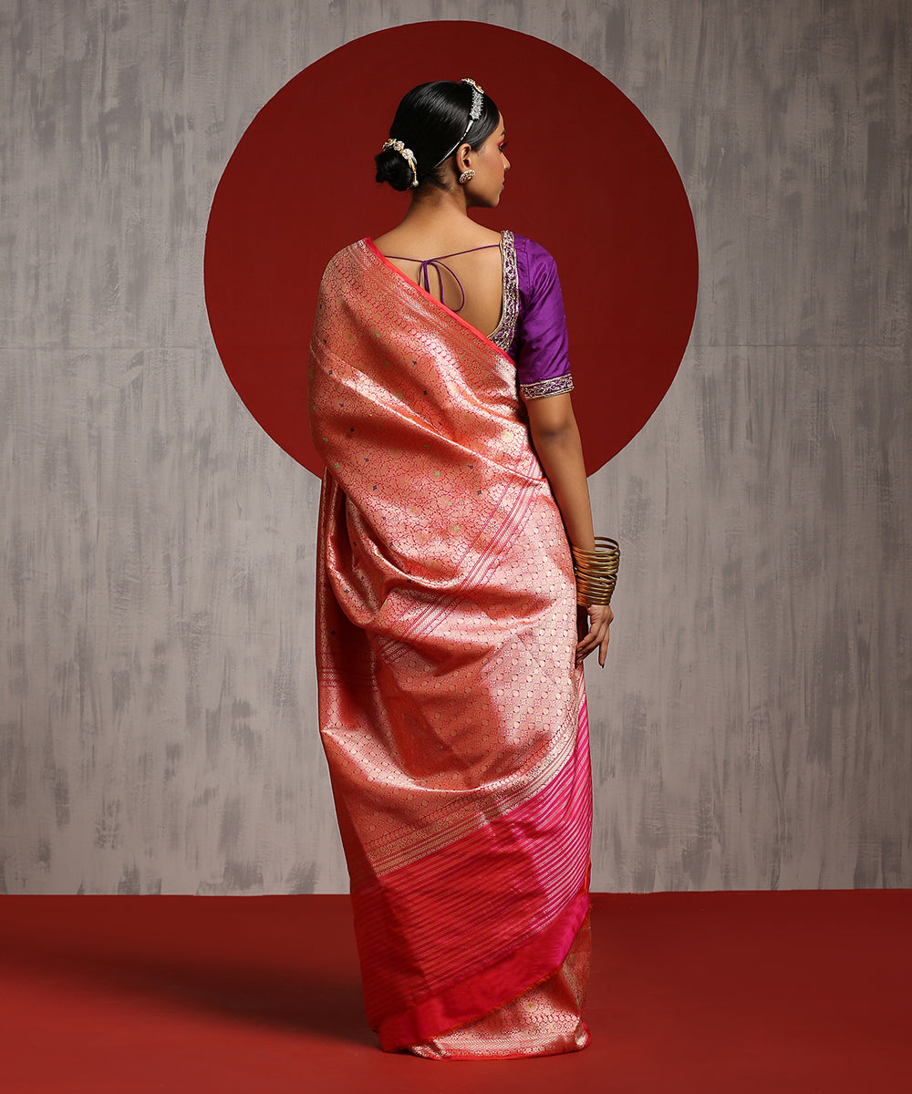 Handloom_Pink_Pure_Katan_Silk_Kimkhab_Banarasi_Saree_With_Meenakari_WeaverStory_03