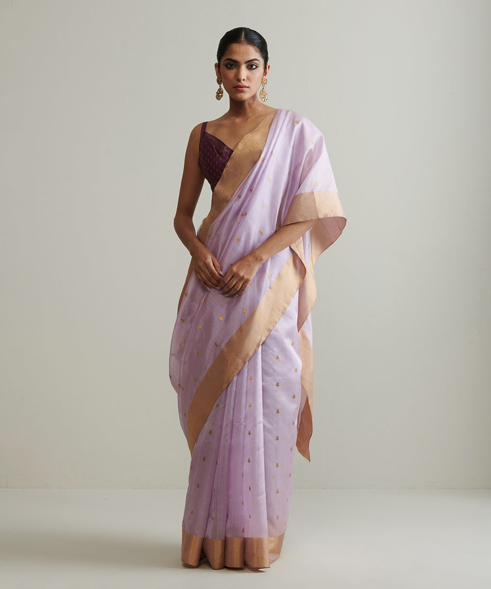 Handloom_Lavender_Pure_Chanderi_Silk_Saree_With_Gugnu_Booti_WeaverStory_02
