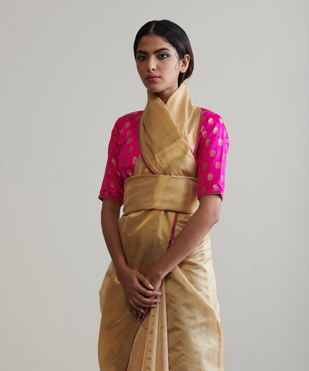 Gold_Handloom_Tissue_Silk_Chanderi_Saree_With_Gold_Stripes_WeaverStory_01