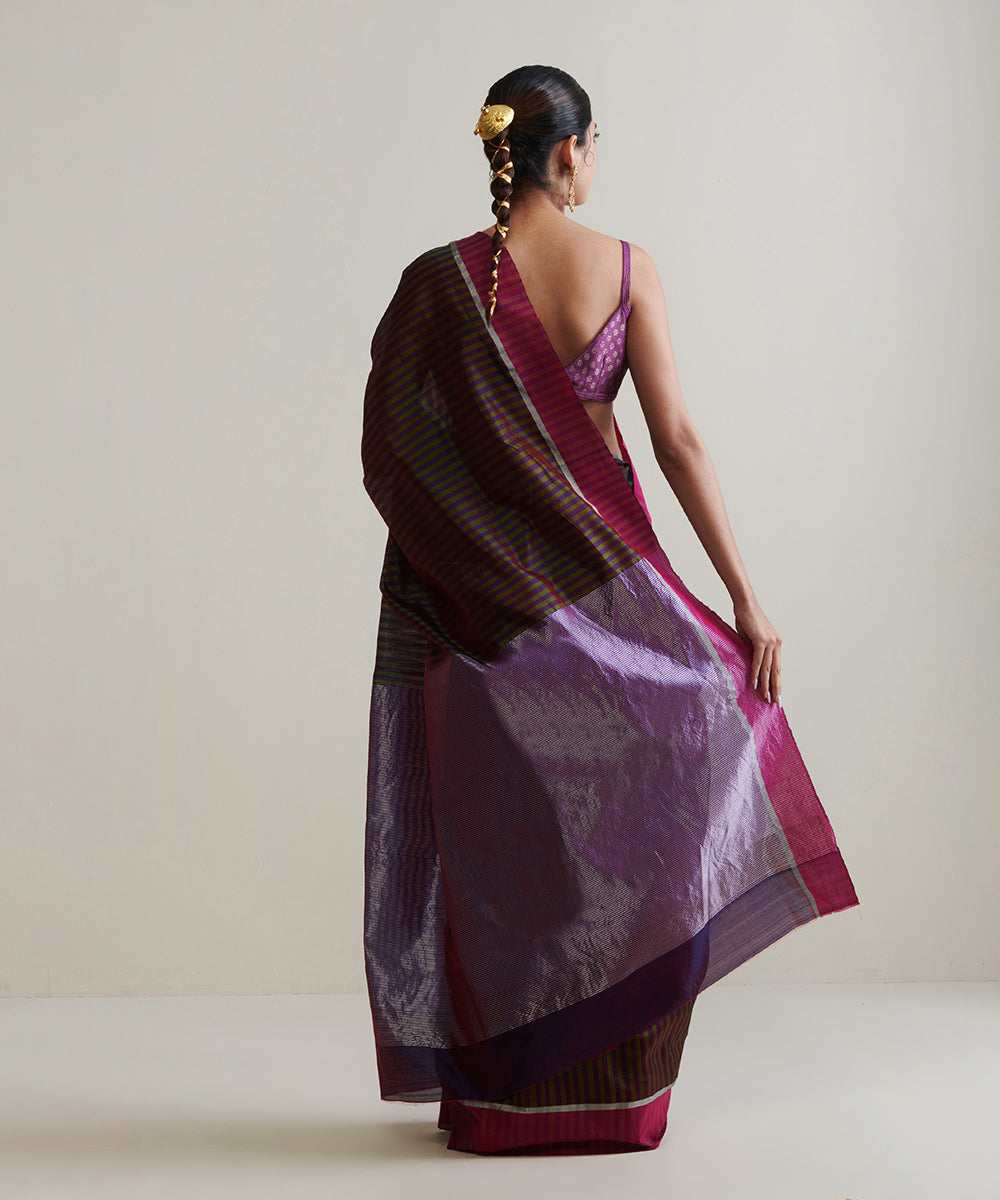 Purple_And_Green_Handloom_Pure_Chanderi_Silk_Saree_With_Stripes_And_Big_Border_WeaverStory_03