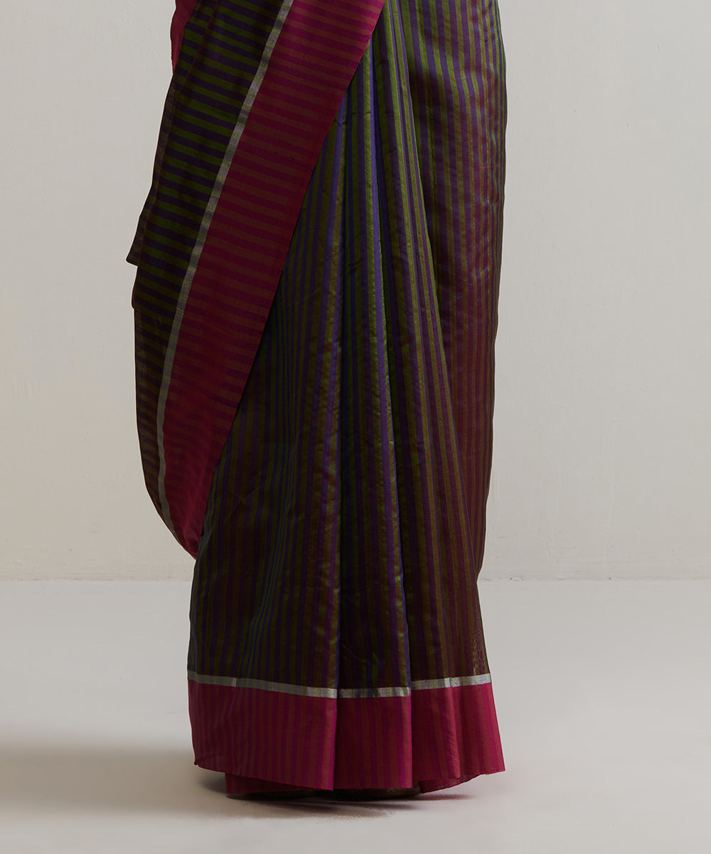 Purple_And_Green_Handloom_Pure_Chanderi_Silk_Saree_With_Stripes_And_Big_Border_WeaverStory_04