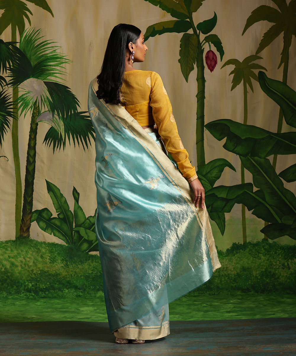 Handloom_Sea_Green_Pure_Chanderi_Silk_Saree_With_Gold_And_Silver_Zari_Bird_Motifs_WeaverStory_03
