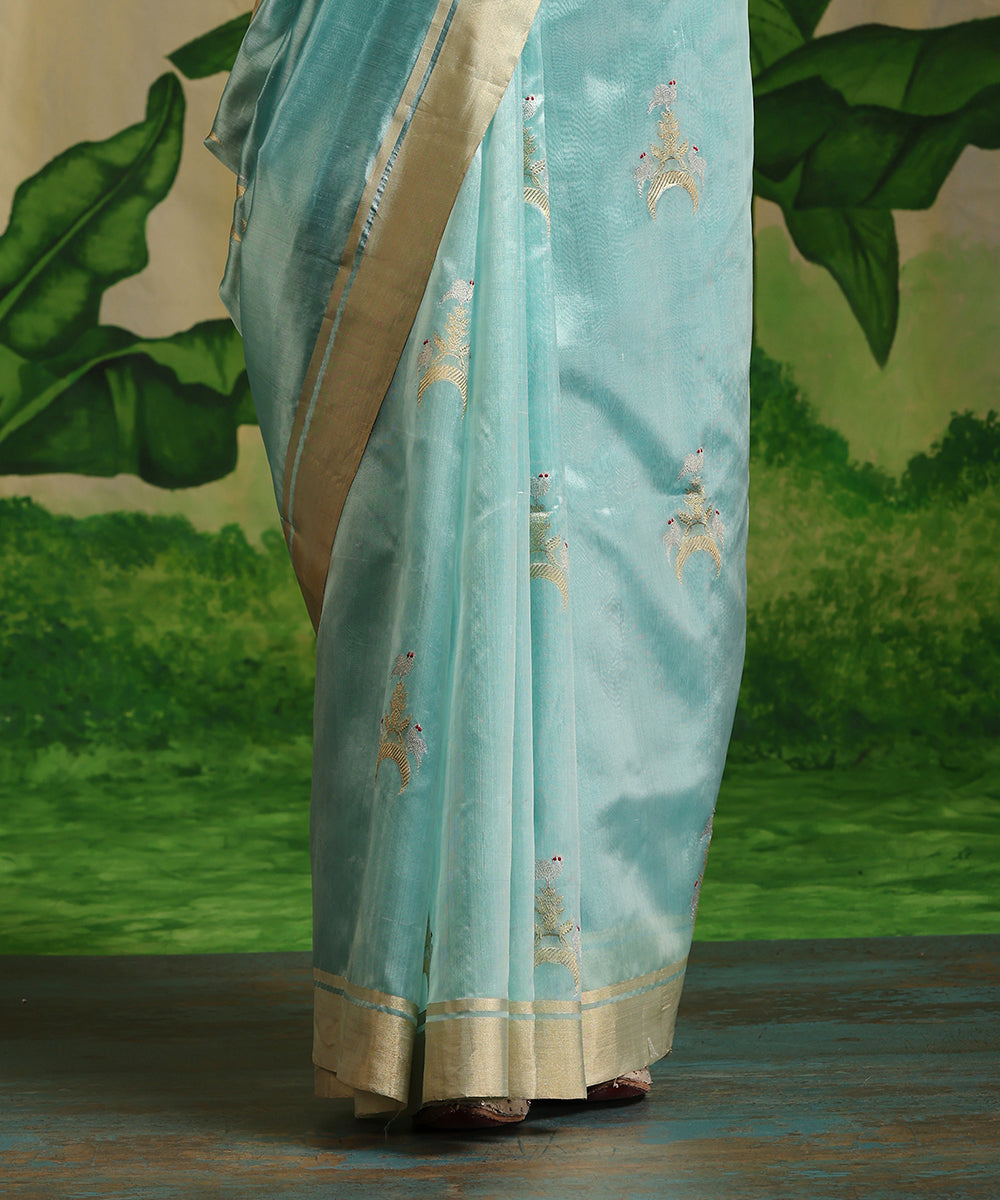 Handloom_Sea_Green_Pure_Chanderi_Silk_Saree_With_Gold_And_Silver_Zari_Bird_Motifs_WeaverStory_04