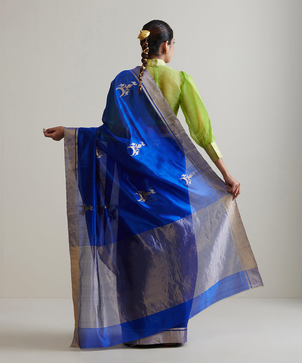 Handloom_Royal_Blue_Pure_Chanderi_Silk_Saree_With_Gold_And_Silver_Zari_Bird_Motif_WeaverStory_03