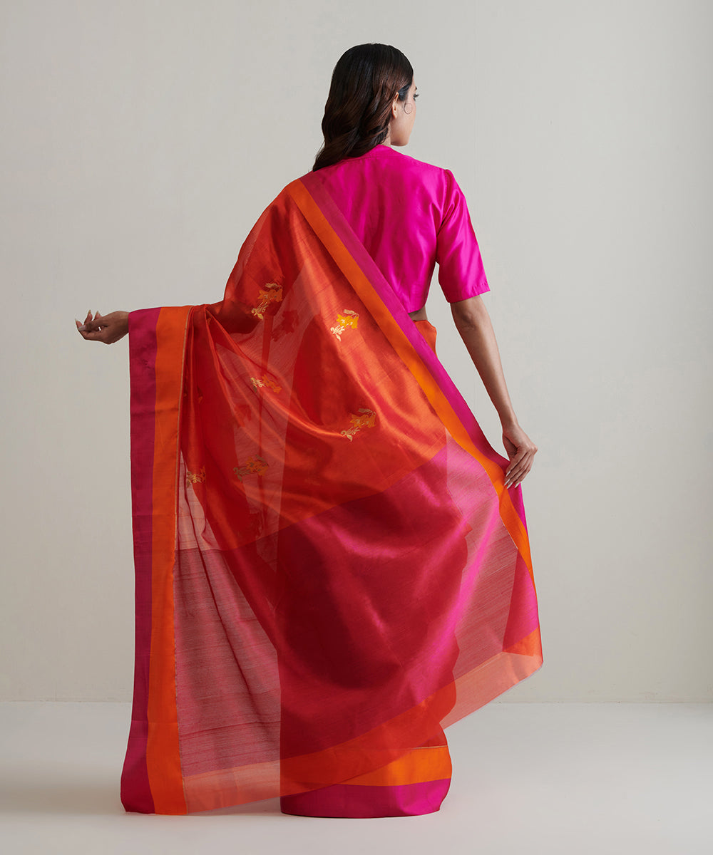 Handloom_Orange_Pure_Chanderi_Silk_Saree_With_Mughal_Booti_WeaverStory_03