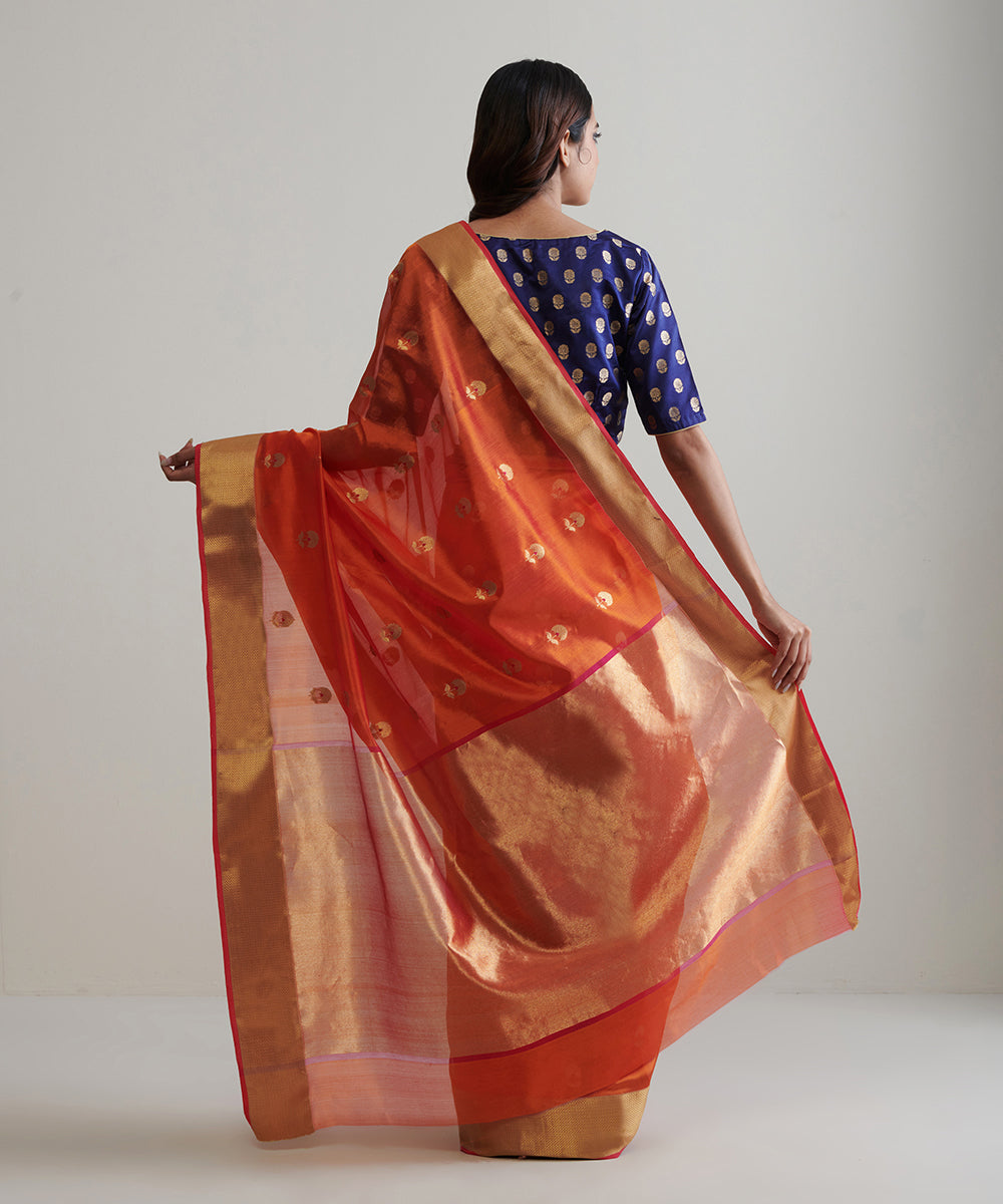 Orange_Handloom_Pure_Chanderi_Silk_Saree_With_Nakshi_Border_WeaverStory_03