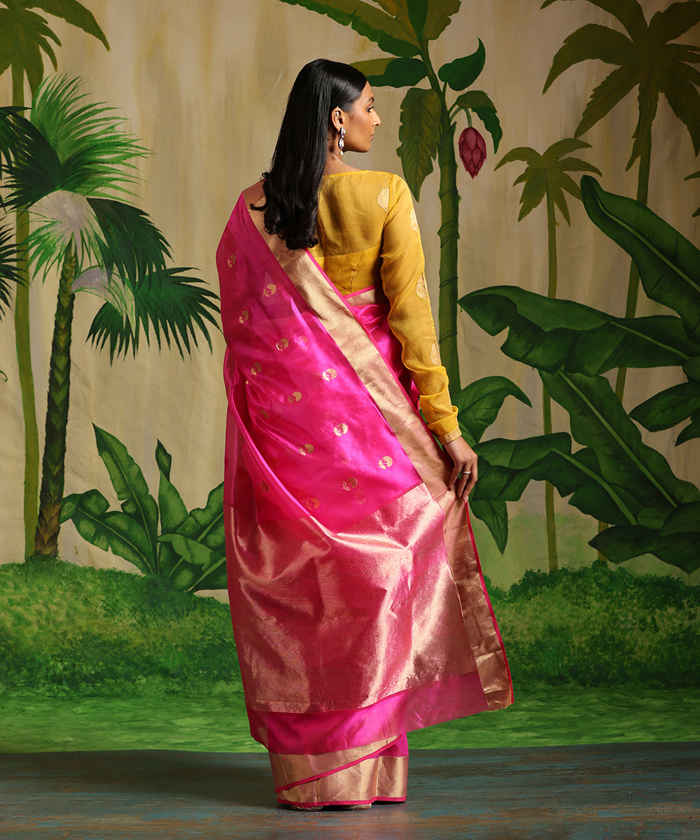 Hot_Pink_Handloom_Chanderi_Silk_Saree_With_Nakshi_Border_WeaverStory_03