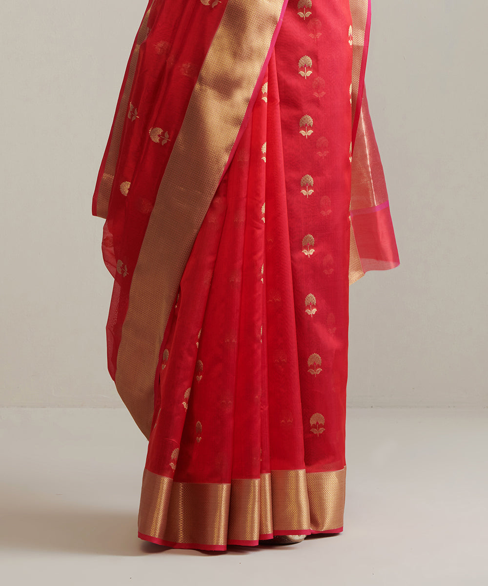 Handloom_Red_Pure_Chanderi_Silk_Saree_With_Nakshi_Border_WeaverStory_04