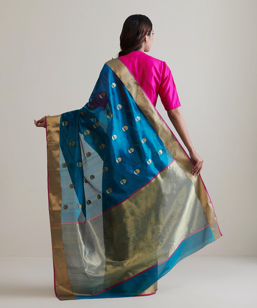 Handloom_Green_Pure_Chanderi_Silk_Saree_With_Nakshi_Border_WeaverStory_03