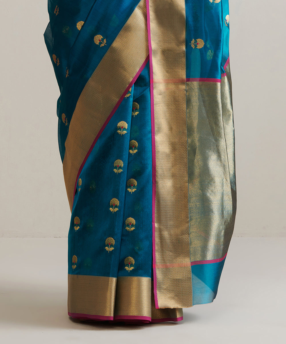 Handloom_Green_Pure_Chanderi_Silk_Saree_With_Nakshi_Border_WeaverStory_04