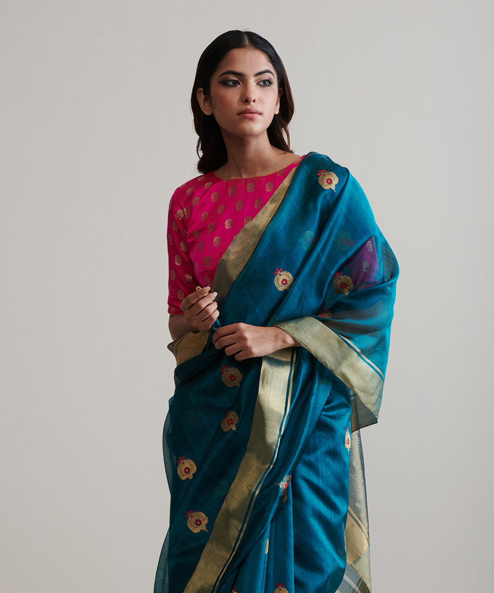 Teal_Green_Handloom_Pure_Chanderi_Silk_Saree_With_Meenapatti_WeaverStory_01