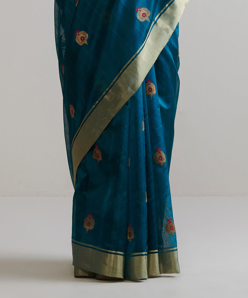 Teal_Green_Handloom_Pure_Chanderi_Silk_Saree_With_Meenapatti_WeaverStory_04