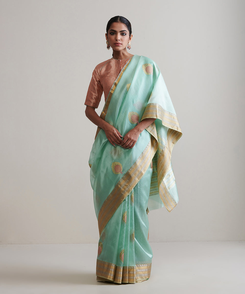 Sage_Green_Handloom_Pure_Chanderi_Silk_Saree_With_Nakshi_Border_And_Anardana_Booti_WeaverStory_02