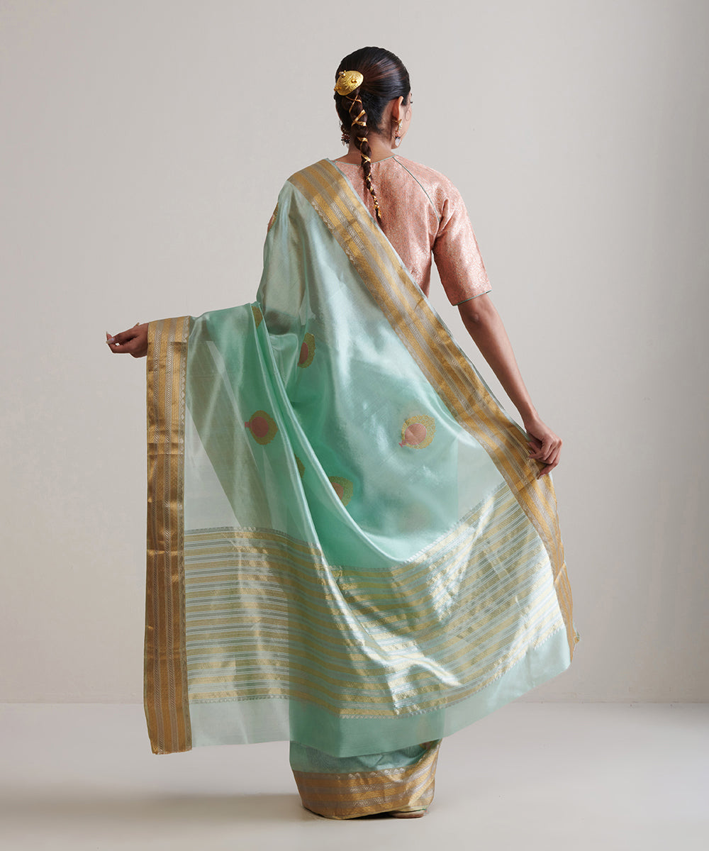 Sage_Green_Handloom_Pure_Chanderi_Silk_Saree_With_Nakshi_Border_And_Anardana_Booti_WeaverStory_03