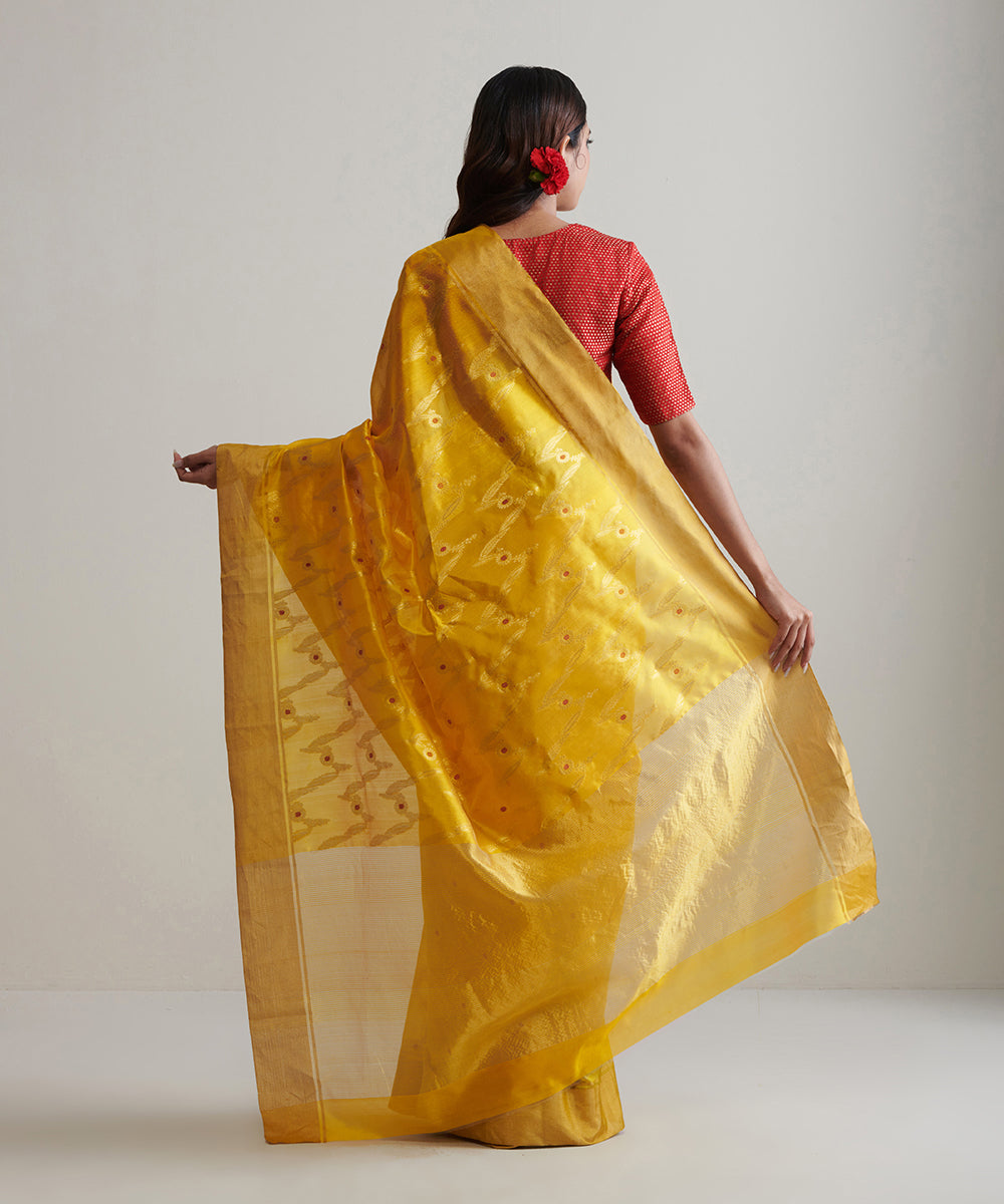 Mustard_Yellow_Handloom_Pure_Chanderi_Silk_Saree_With_Zari_Jaal_WeaverStory_03