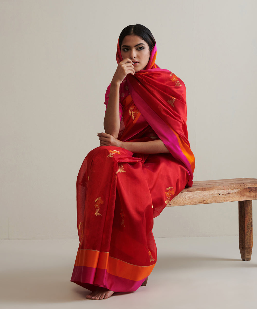 Red_Pure_Silk_Handloom_Pure_Chanderi_Silk_Saree_With_Mashroo_Border_And_Floral_Motifs_WeaverStory_01
