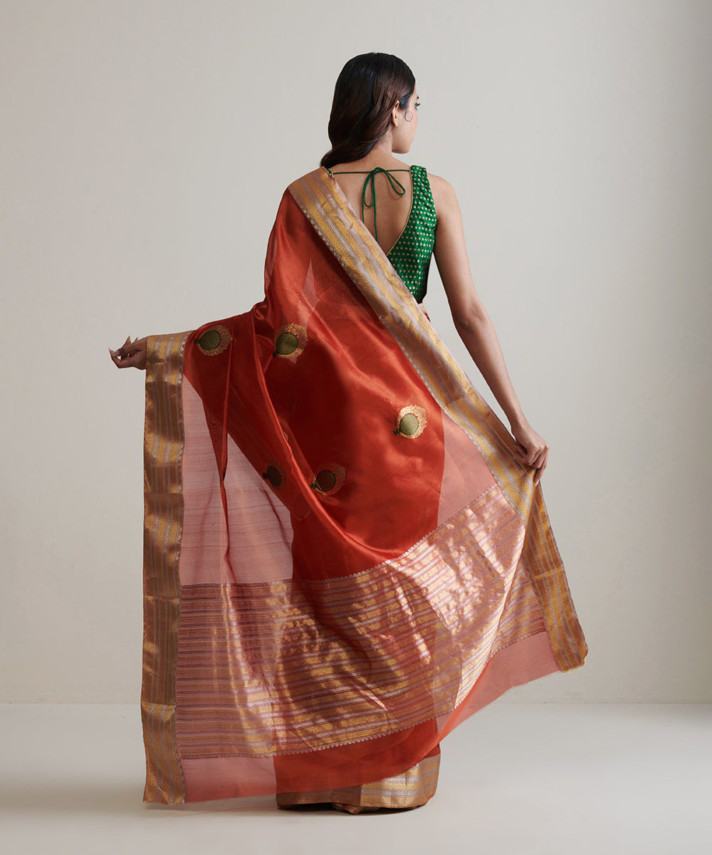 Handloom_Rust_Pure_Chanderi_Silk_Saree_With_Pomegranate_Motifs_WeaverStory_03