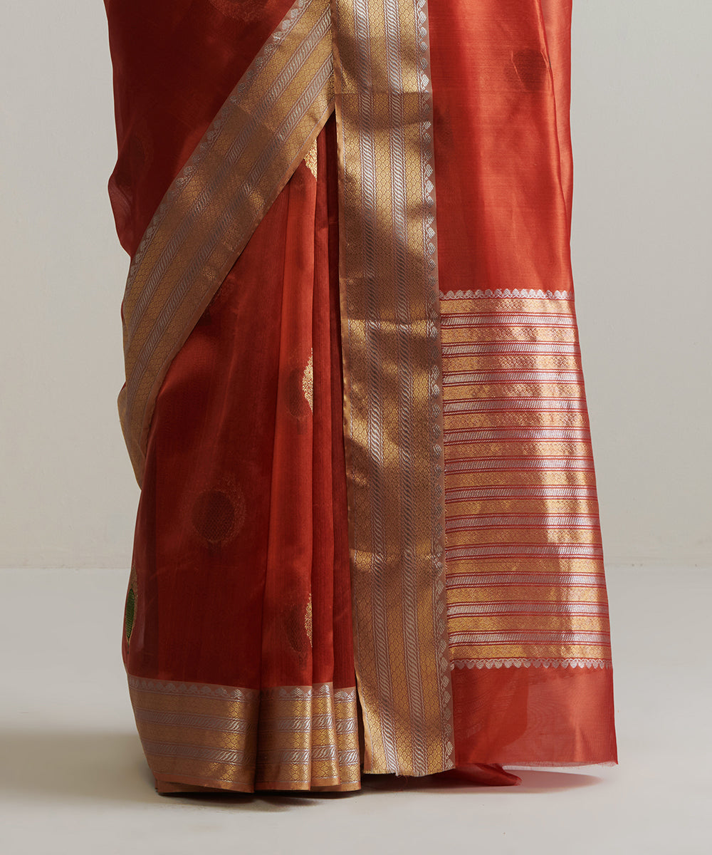 Handloom_Rust_Pure_Chanderi_Silk_Saree_With_Pomegranate_Motifs_WeaverStory_04