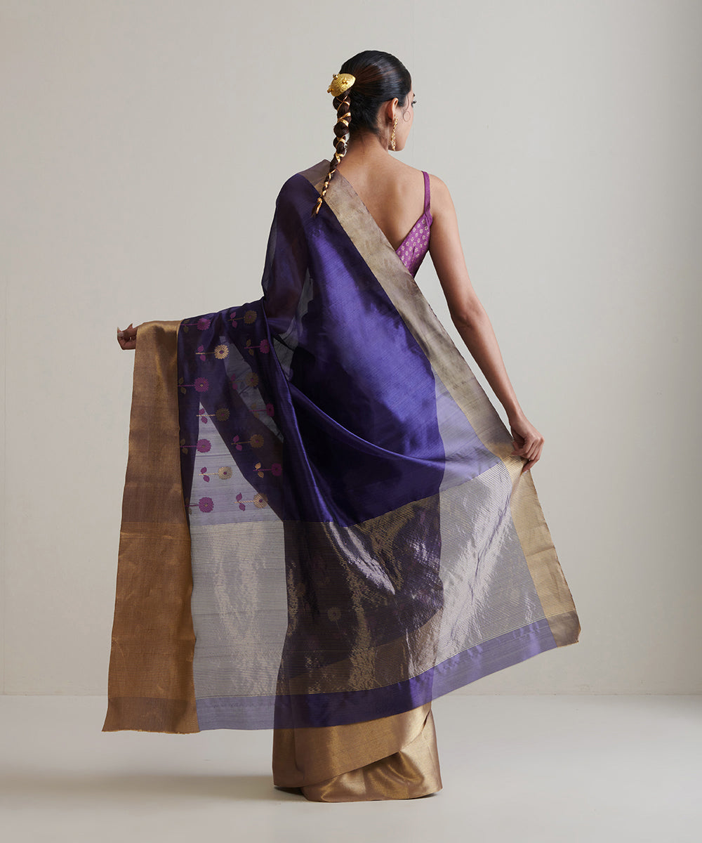 Purple_Handloom_Pure_Chanderi_Silk_Saree_With_Broad_Zari_Border_And_Floral_Sunflower_Motifs_WeaverStory_03