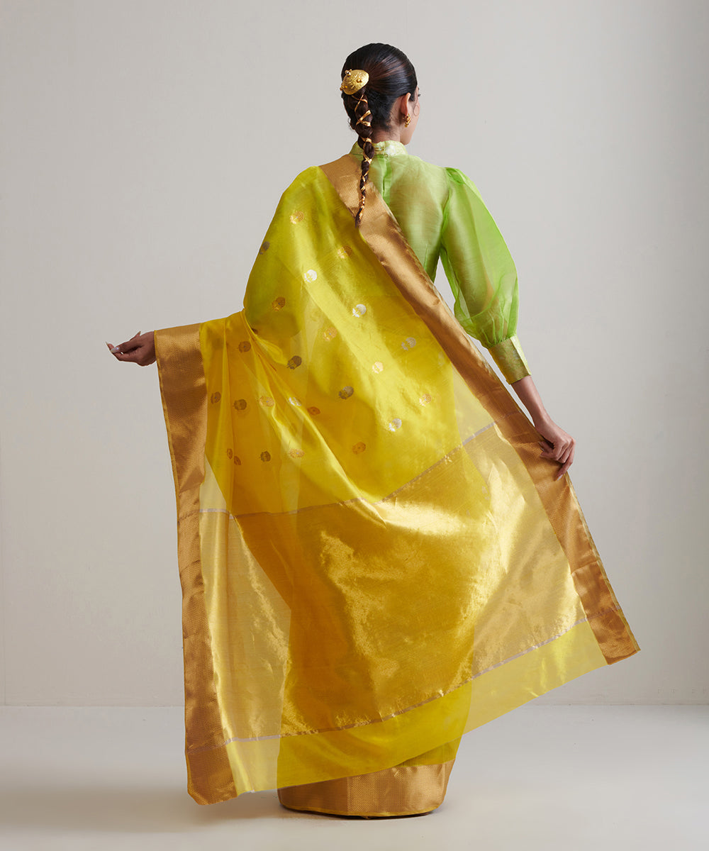 Sunny_Yellow_Handloom_Pure_Chanderi_Silk_Saree_With_Zari_Border_And_Small_Zari_Boota_WeaverStory_03