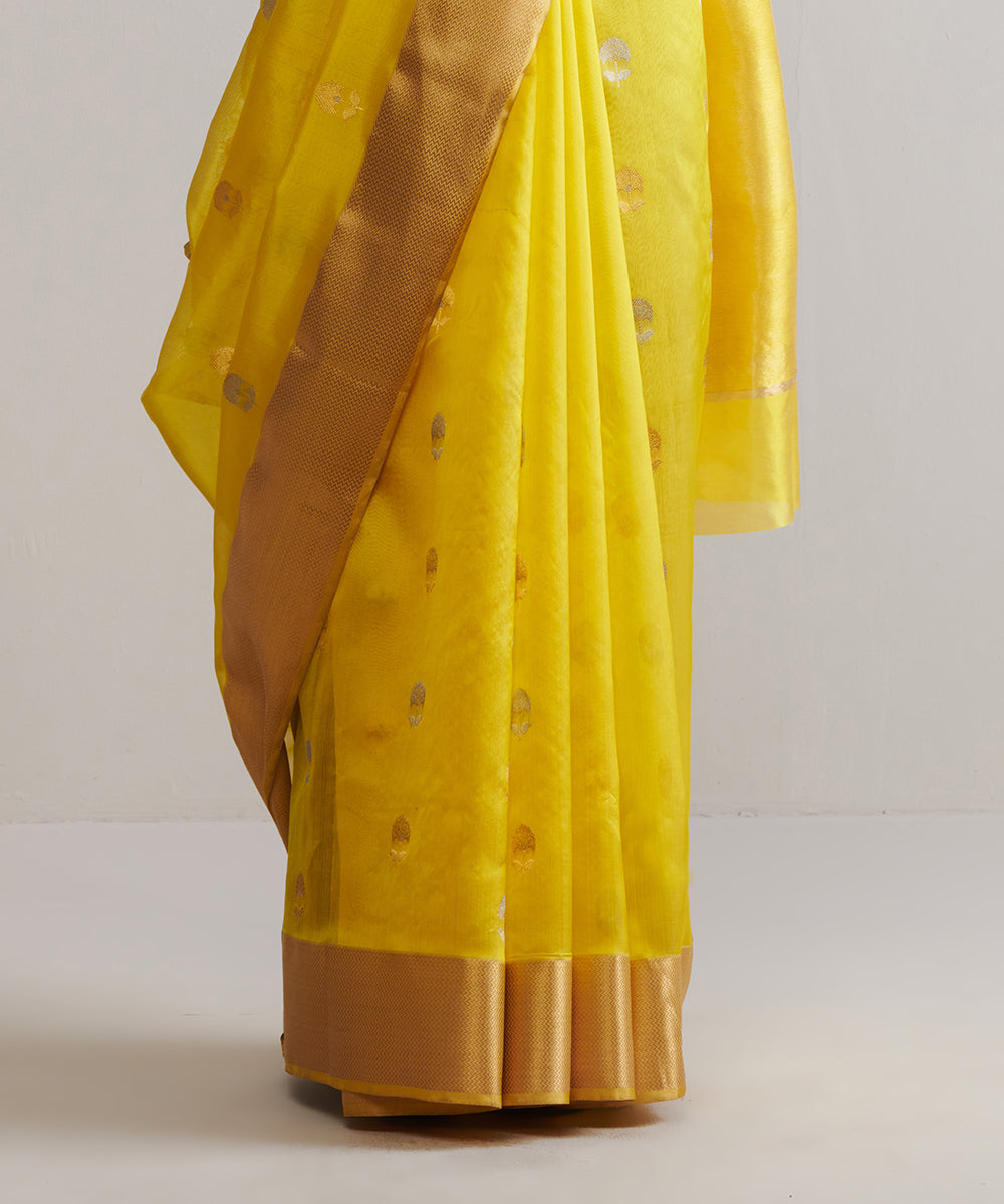 Sunny_Yellow_Handloom_Pure_Chanderi_Silk_Saree_With_Zari_Border_And_Small_Zari_Boota_WeaverStory_04