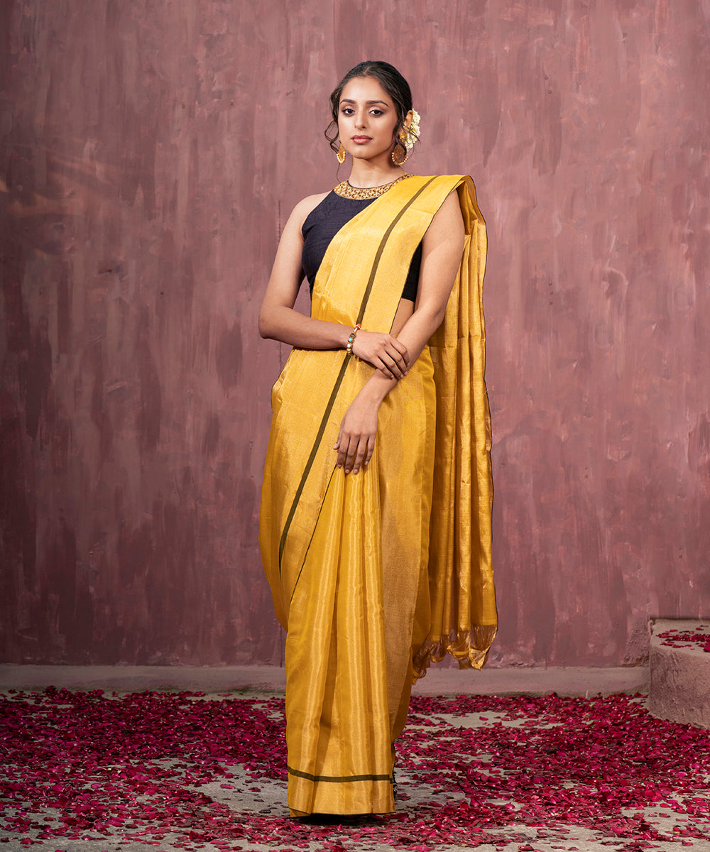 Mustard_Handloom_Tissue_Chanderi_Silk_Saree_With_Black_Thin_Woven_Border_WeaverStory_02