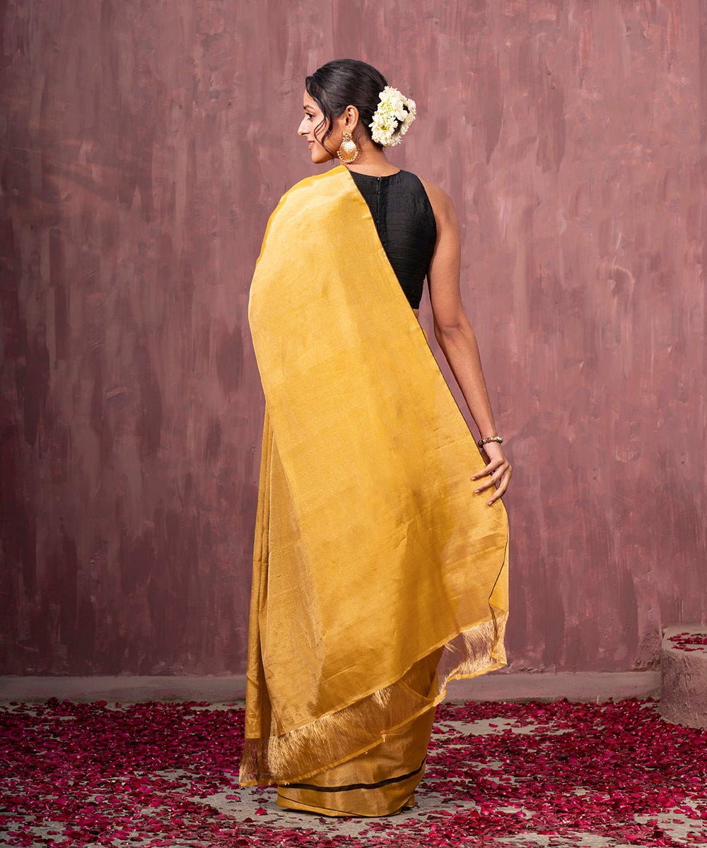 Mustard_Handloom_Tissue_Chanderi_Silk_Saree_With_Black_Thin_Woven_Border_WeaverStory_03
