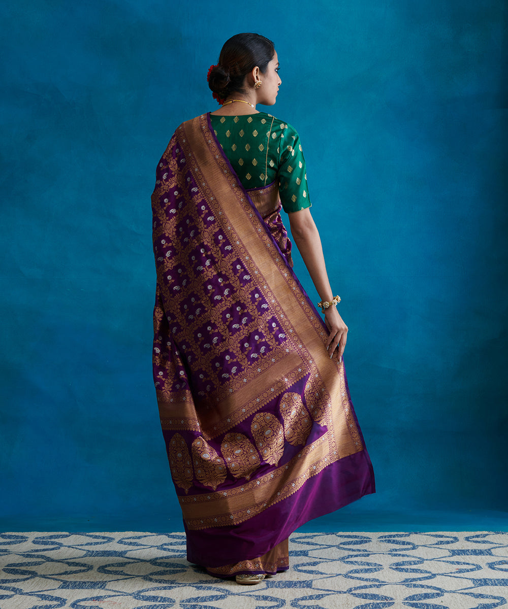 Handloom_Purple_Pure_Katan_Silk_Banarasi_Saree_With_Square_Gold_And_Silver_Jaal_WeaverStory_03