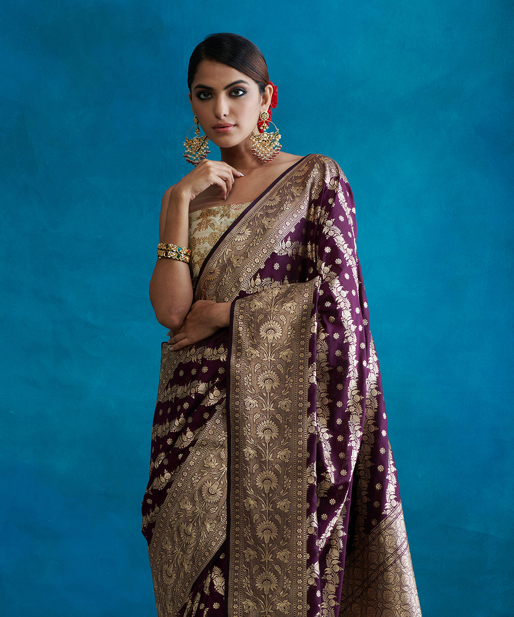 Handloom_Dark_Purple_Pure_Katan_Silk_Banarasi_Saree_With_Cutwork_Jaal_WeaverStory_01