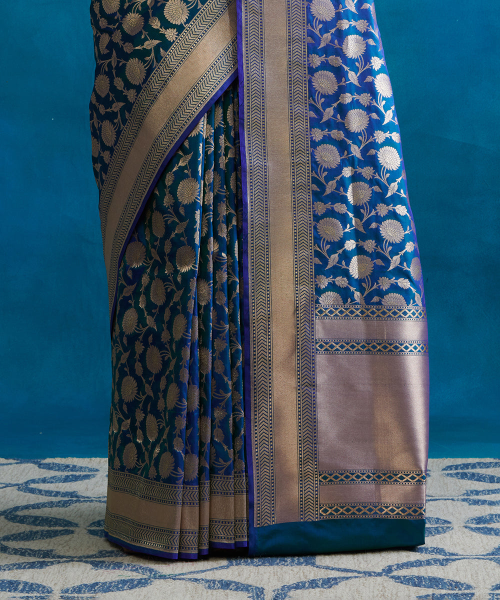 Teal_Handloom_Pure_Katan_Silk_Banarasi_Saree_With_Floral_Cutwork_Jaal_WeaverStory_04